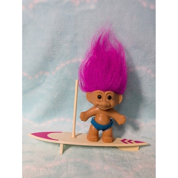 Russ Other - Vintage Troll Doll 3” RUSS Windsurfing Pink Hair With Surfboard #18353